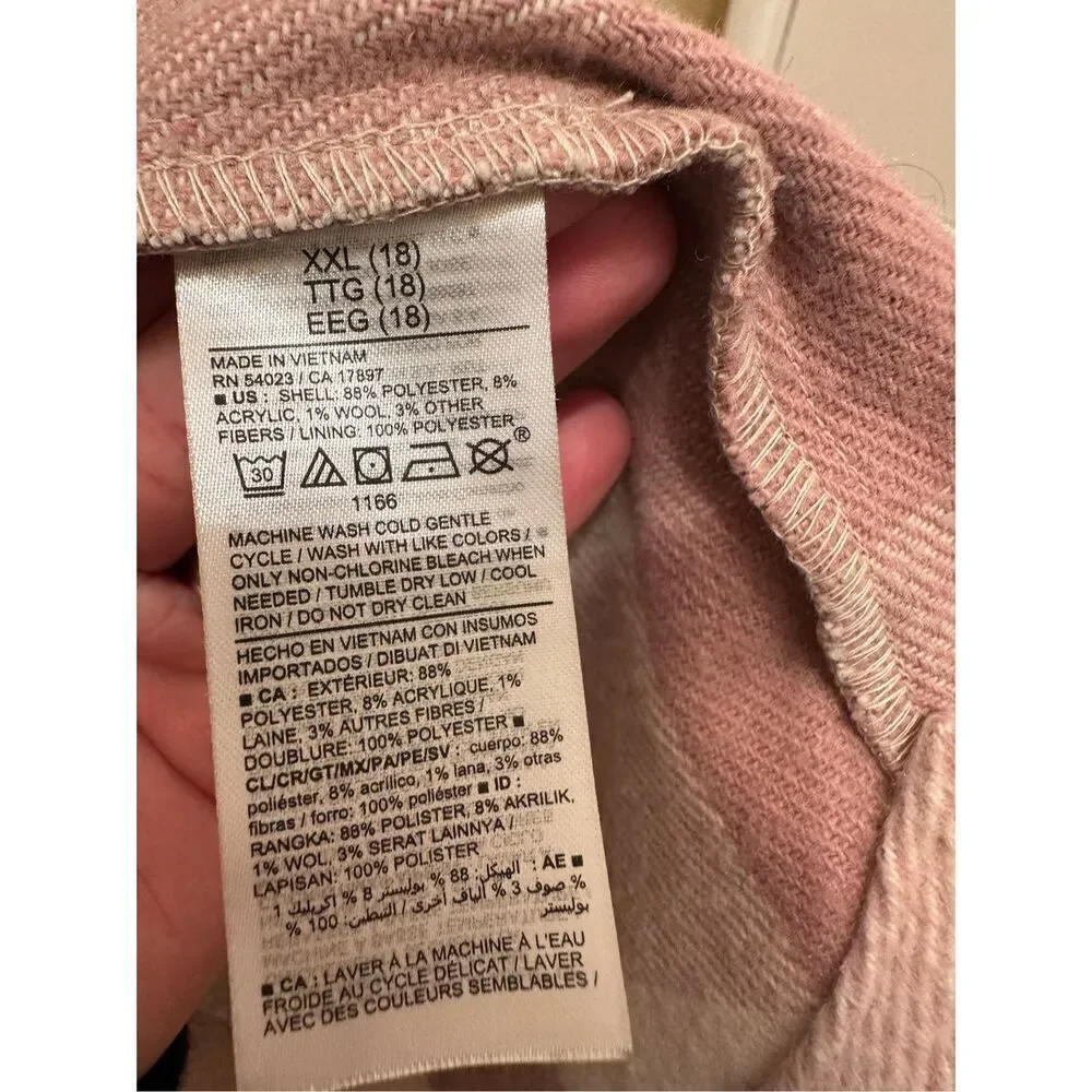 Old Navy Girls Pink Plaid Oversize Shacket Size XXL 18